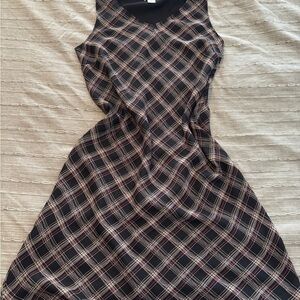 LOFT Black and White Plaid Midi Dress